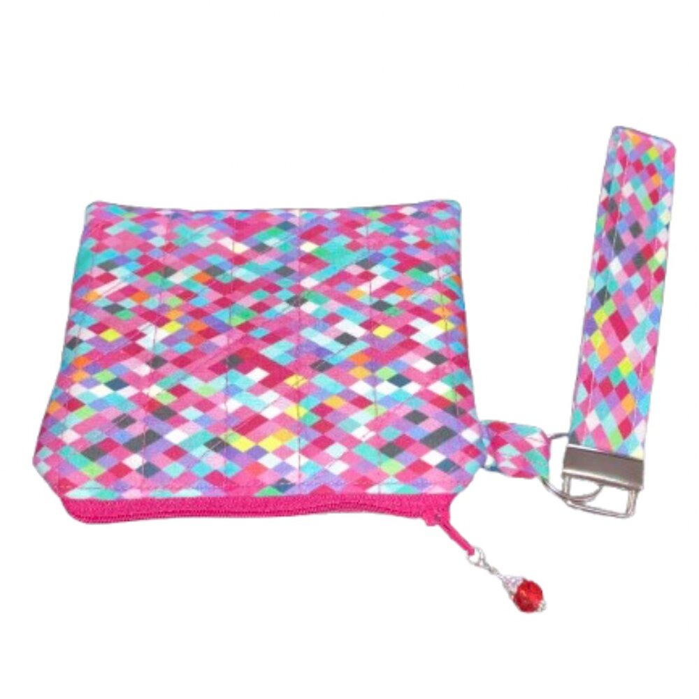 Handmade Quilted Keychain and Coin Purse with Brightly colored print